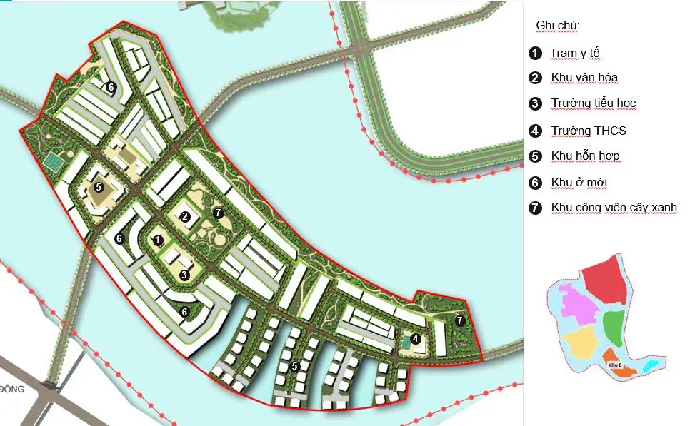Tiểu khu E: Khu đô thị dịch vụ.