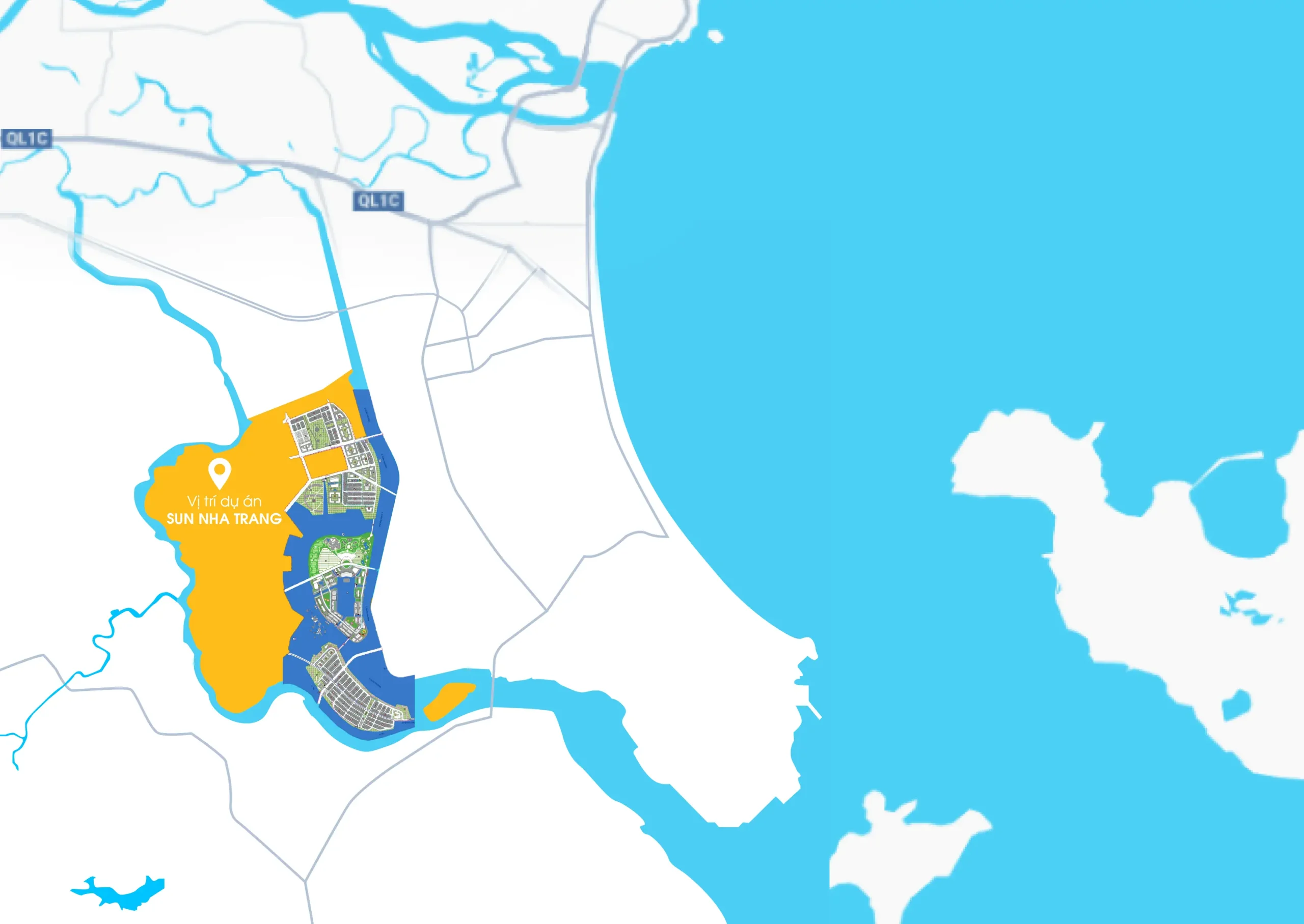 Vị trí đắc địa của dự án đô thị du lịch Nam Nha Trang bên sông và ven biển