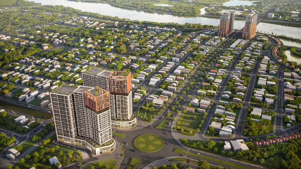 Phối cảnh hai tòa tháp Cora Tower tại đô thị Sun NeO City