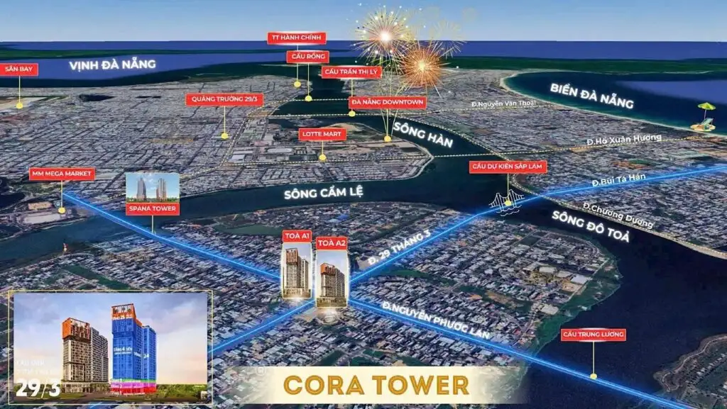 Vị trí Cora Tower tại khu đô thị Hòa Xuân phía Nam Đà Nẵng