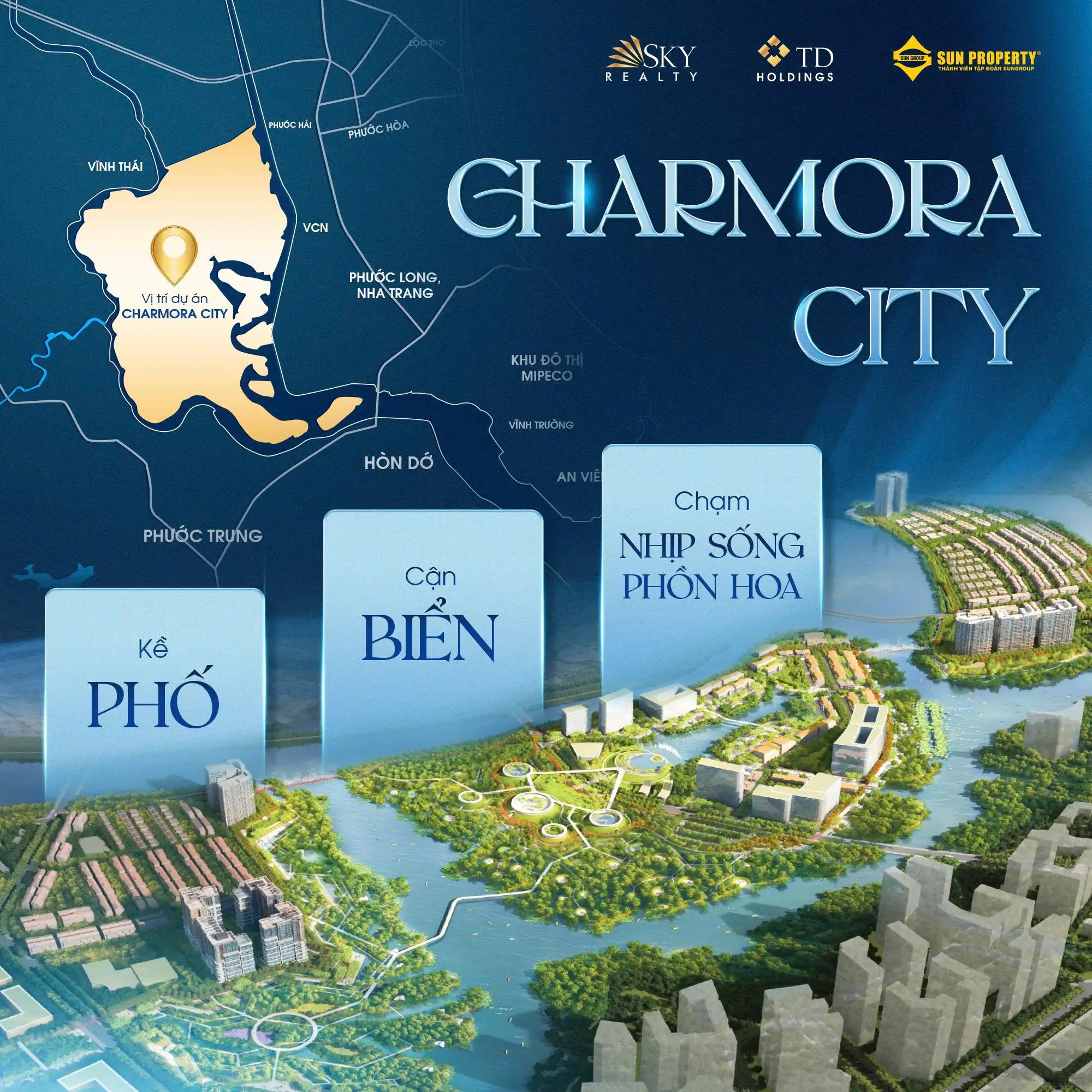 Sơ đồ kết nối thuận tiện từ Charmora City đến trung tâm thành phố và biển Trần Phú.