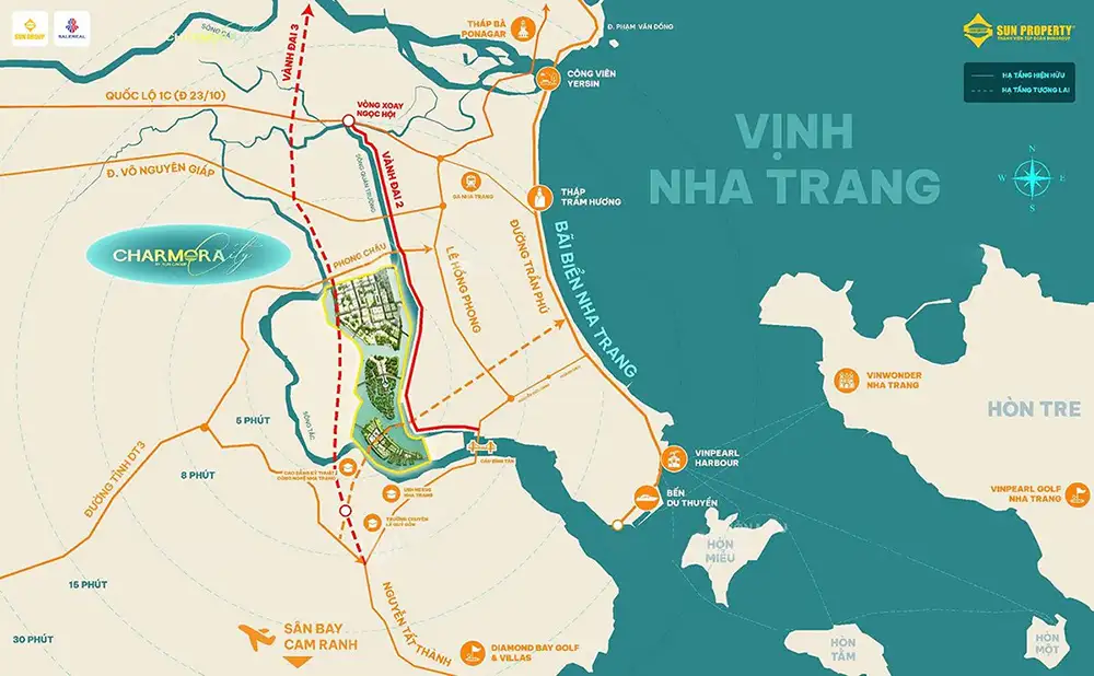 Vị trí nhà phố Charmora City Nha Trang tại lõi Nam Nha Trang