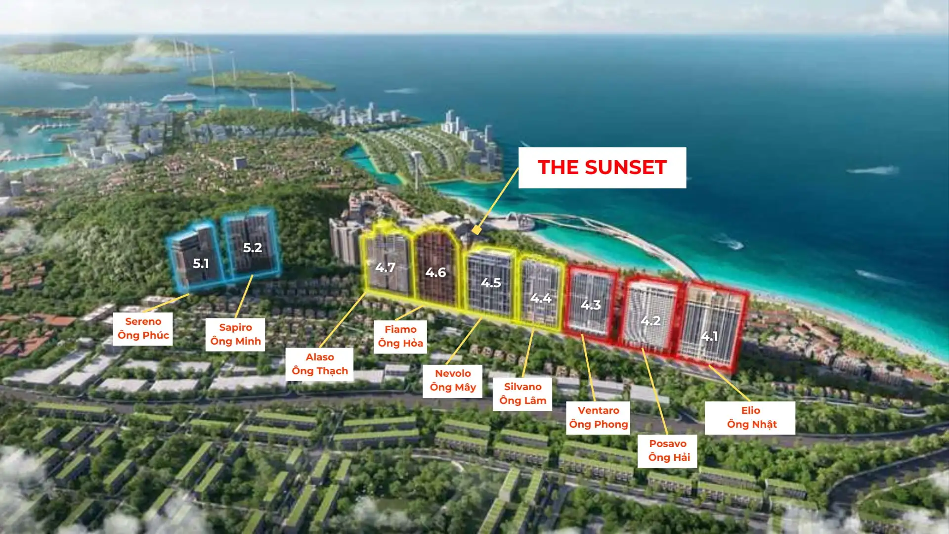 Vị trí phân khu The Sunset trên sườn núi Ông Quán